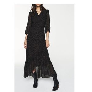 Ba&sh Selena Animal Print Ruffle Midi Wrap Dress